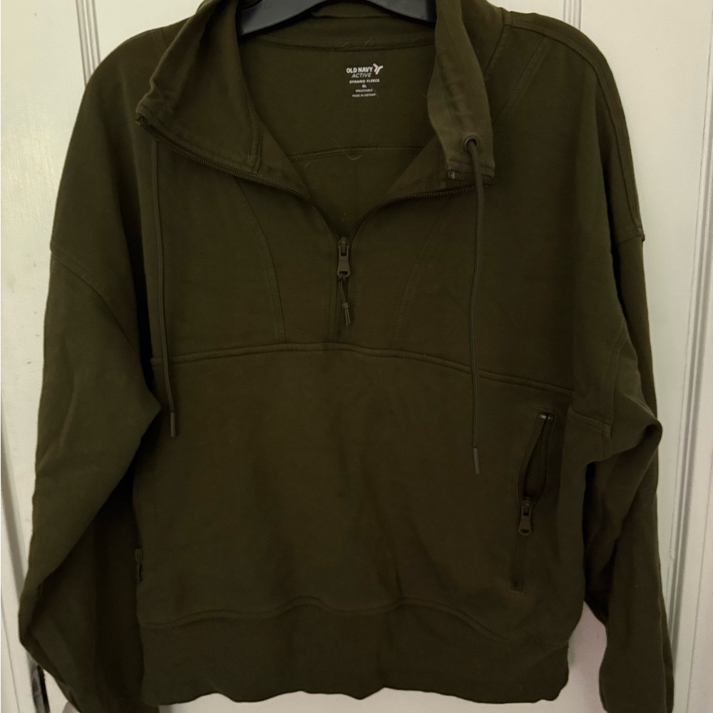 Old Navy Women's Olive Green Half-Zip Hoodie